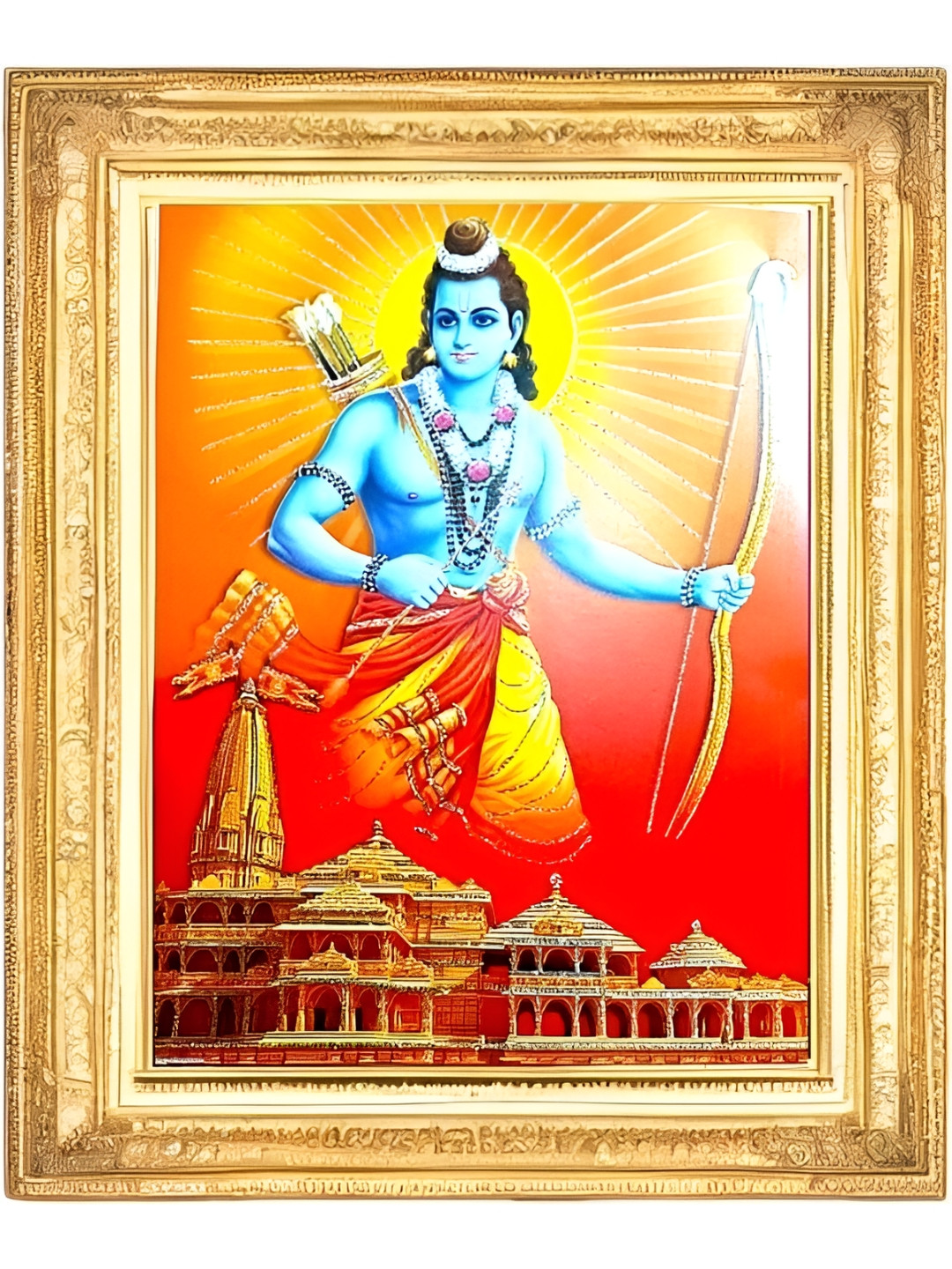 SUNINOW Ayodhya Ram ji Wood Wall Rectangle Photographs Wall Art -11.41 x 10.23In