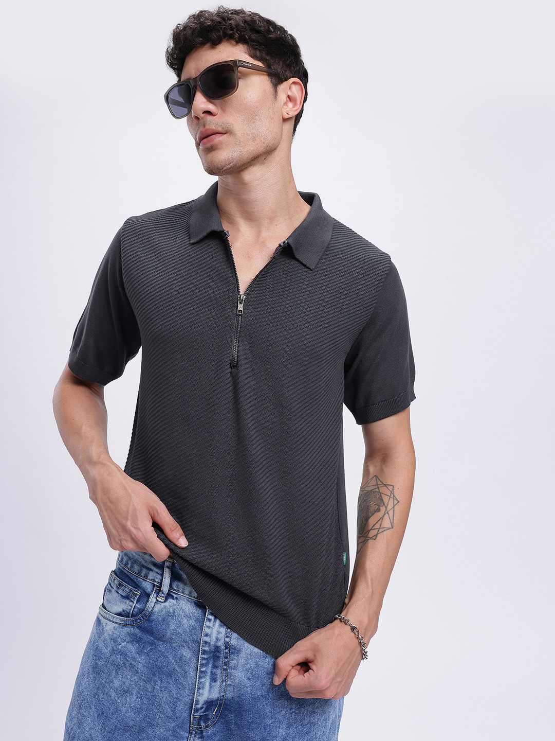 glitchez Ribbed Regular Polo T-shirt