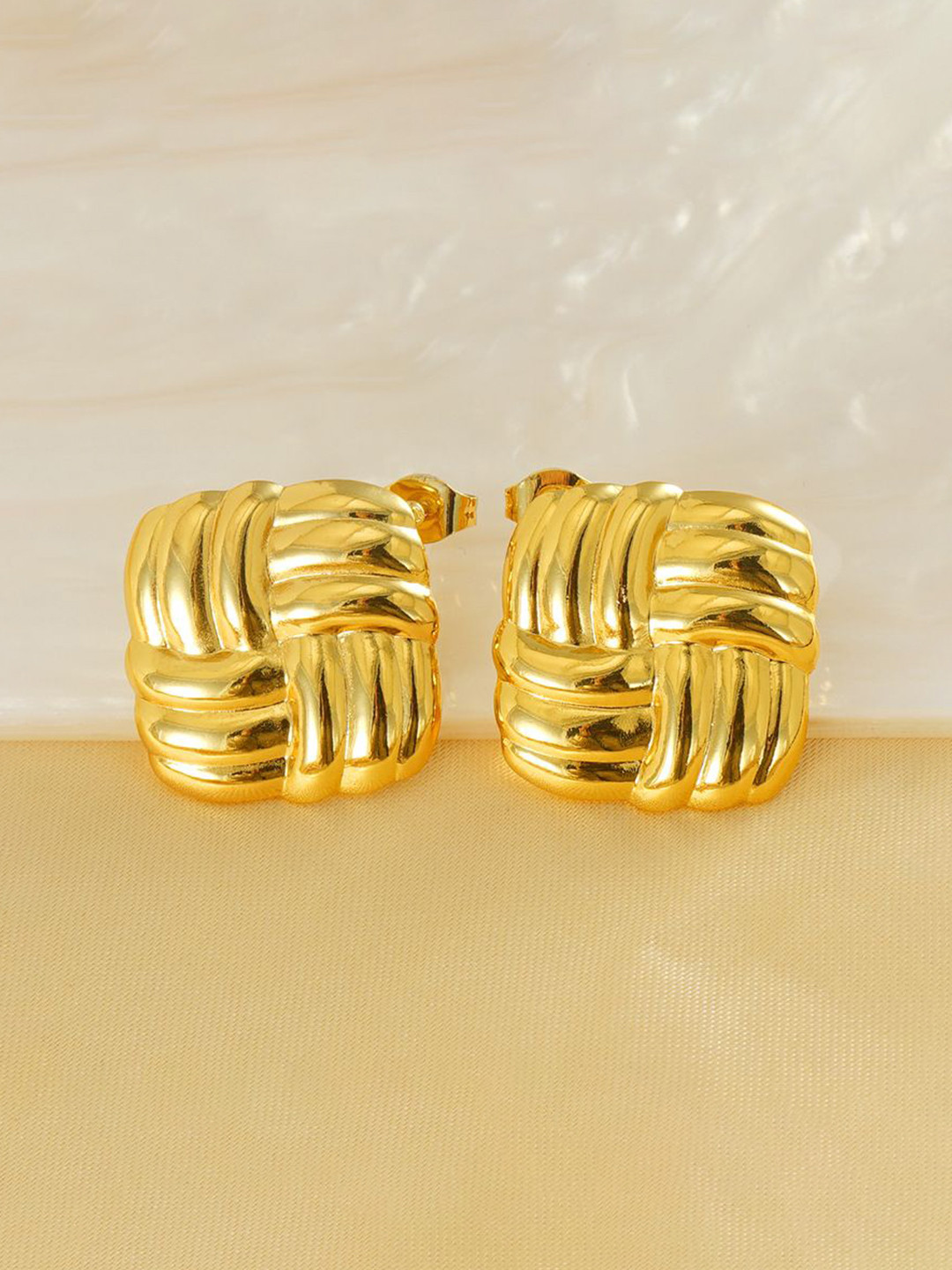 Aiza 18KT Gold Plated Contemporary Square Studs