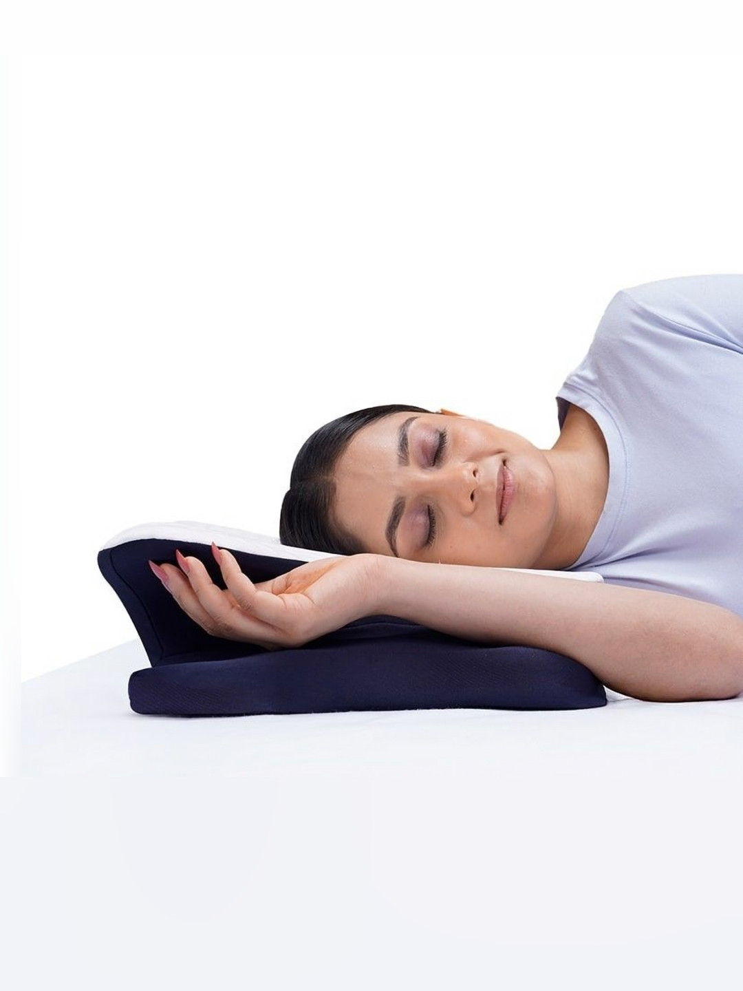 FRIDO Blue Solid Faux Velvet Breathable Medium Memory Foam Sleep Pillow-35.99 x 12.97 x 66.67 cm