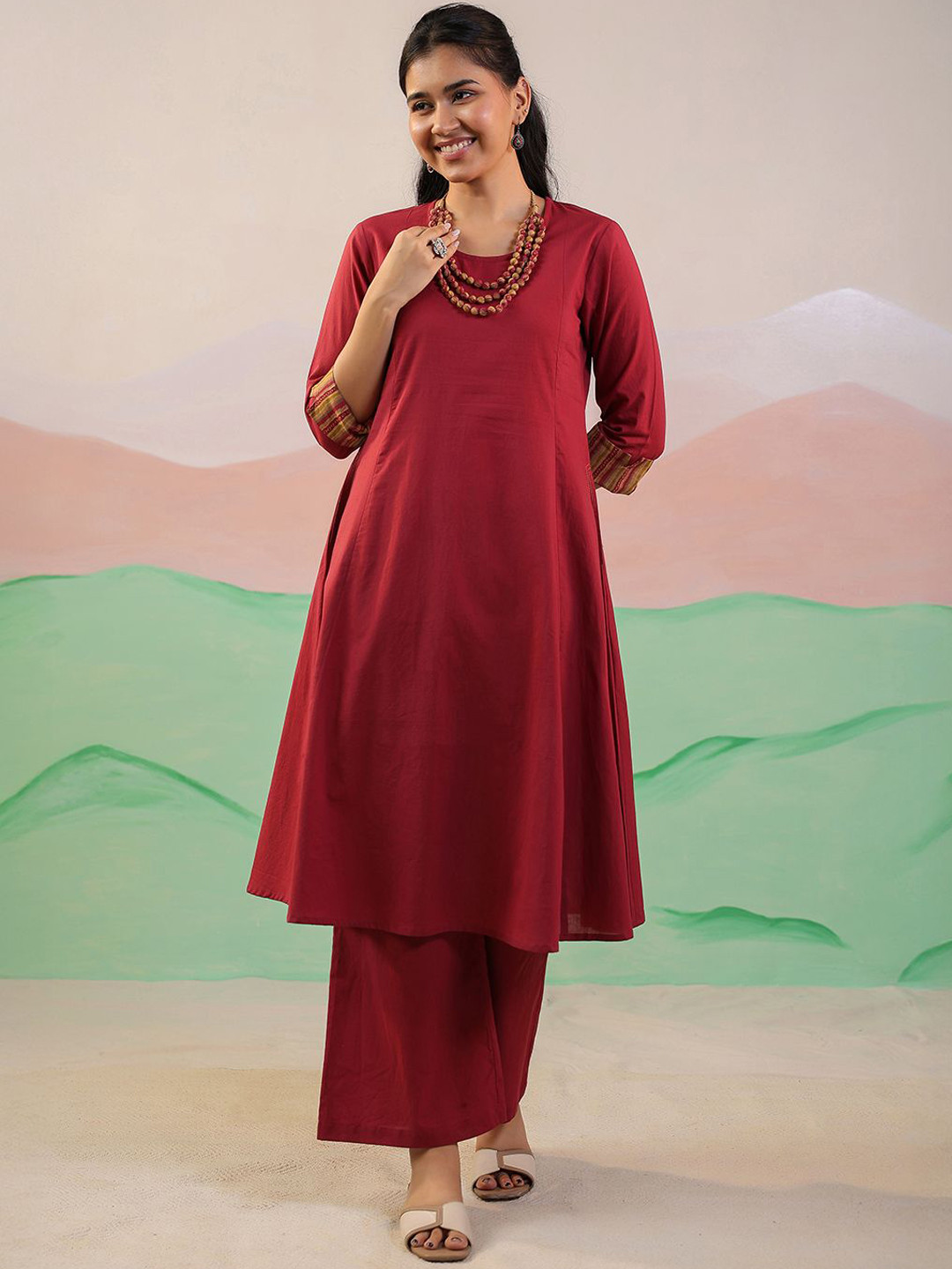 MISRI Women Solid Pure Cotton Palazzos Kurta Sets