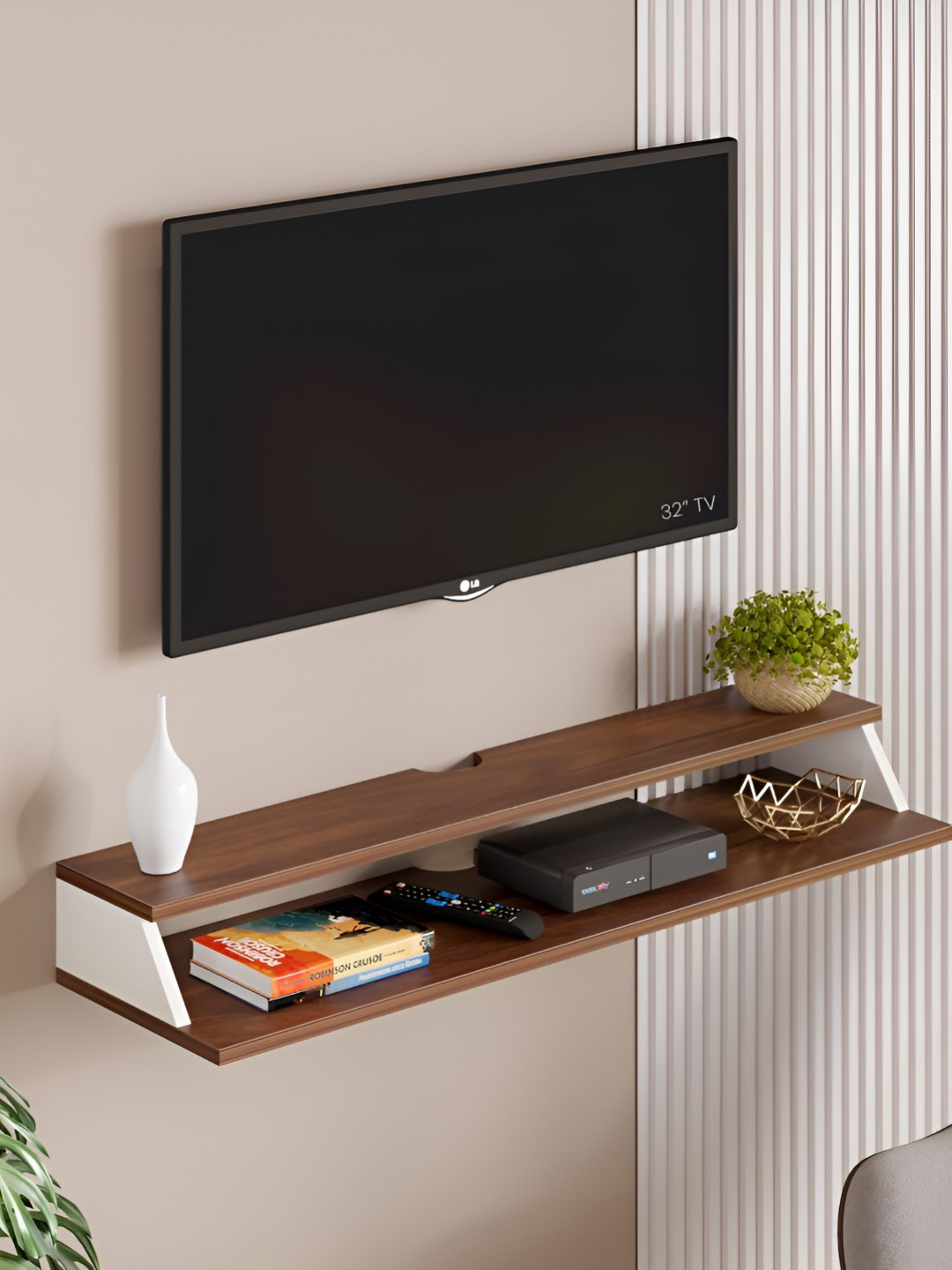 bluewud Maisy Brown Wooded Wall Mount TV Entertainment Unit