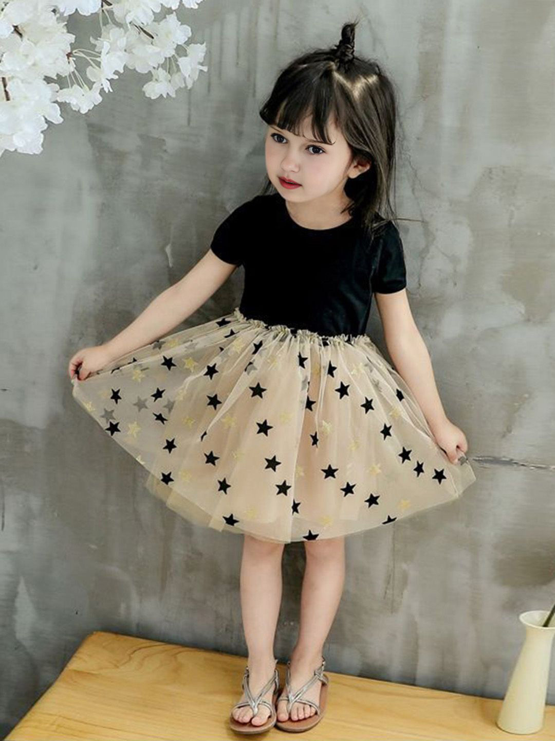 INCLUD Girls Star Printed Gathered or Pleated Fit & Flare Dress