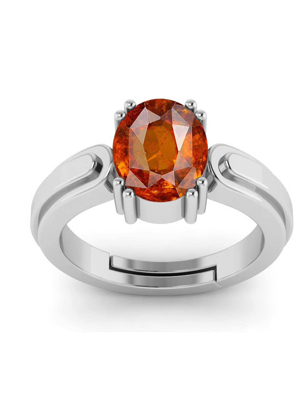 RRVGEM 4.25 KT Gomed Hessonite Silver Plated Ring Adjustable Ring