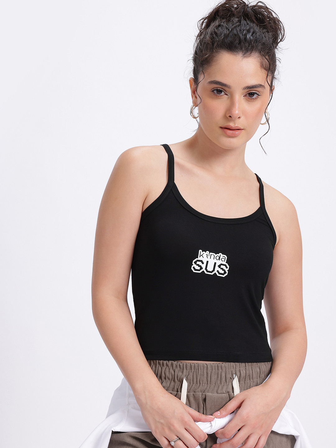SZN Typography Print Bamboo spandex Tank Crop Top