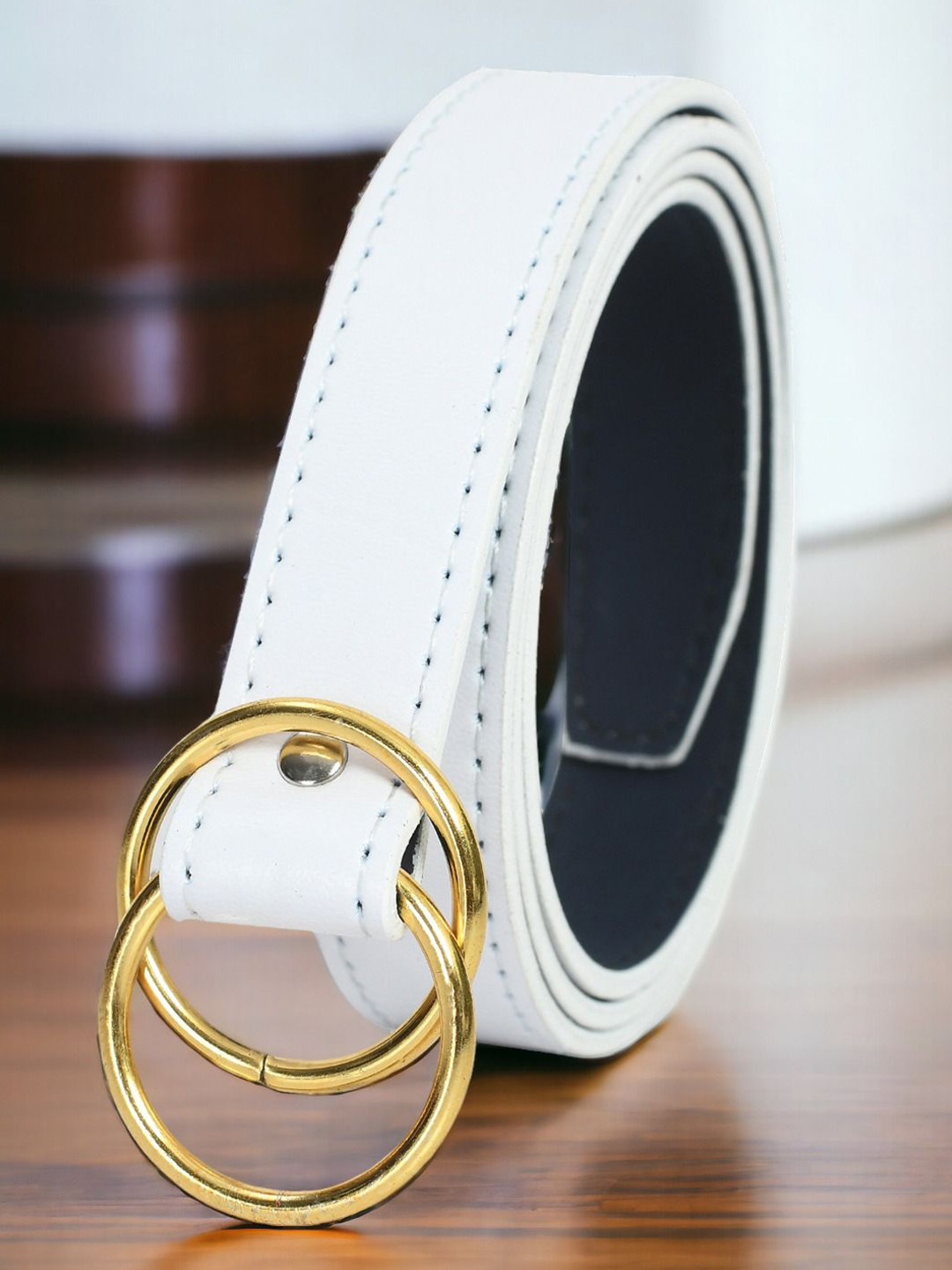 DressBerry Women White Synthetic Leather D-Ring Closer Formal Belt