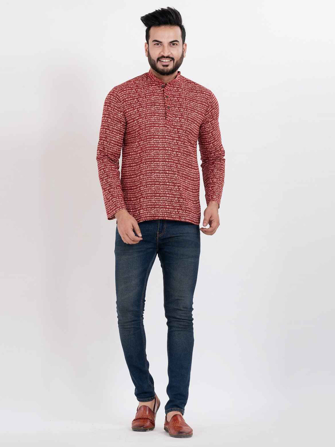 Sultan The King Of Kurta Abstract Printed Mandarin Collar Straight Cotton Short Kurta