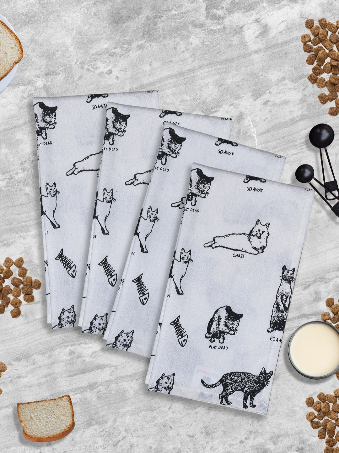 HOME COLORS.IN 4-Pcs Black & White Printed KitchenTowels