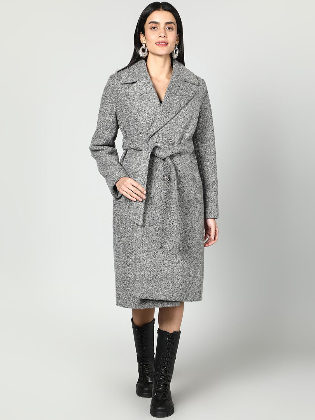 Fashion Gaiia Notched Lapel Collar Neck Double Breasted Overcoat