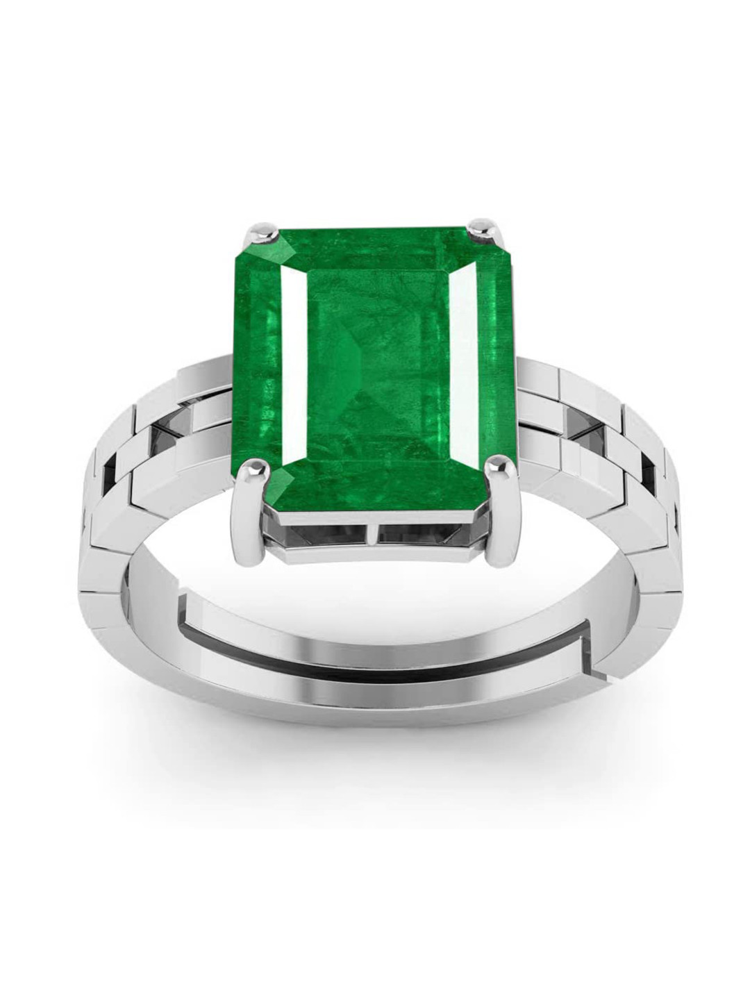 RRVGEM 7.50 KT Emerald Stone Silver Plated Adjustable Ring