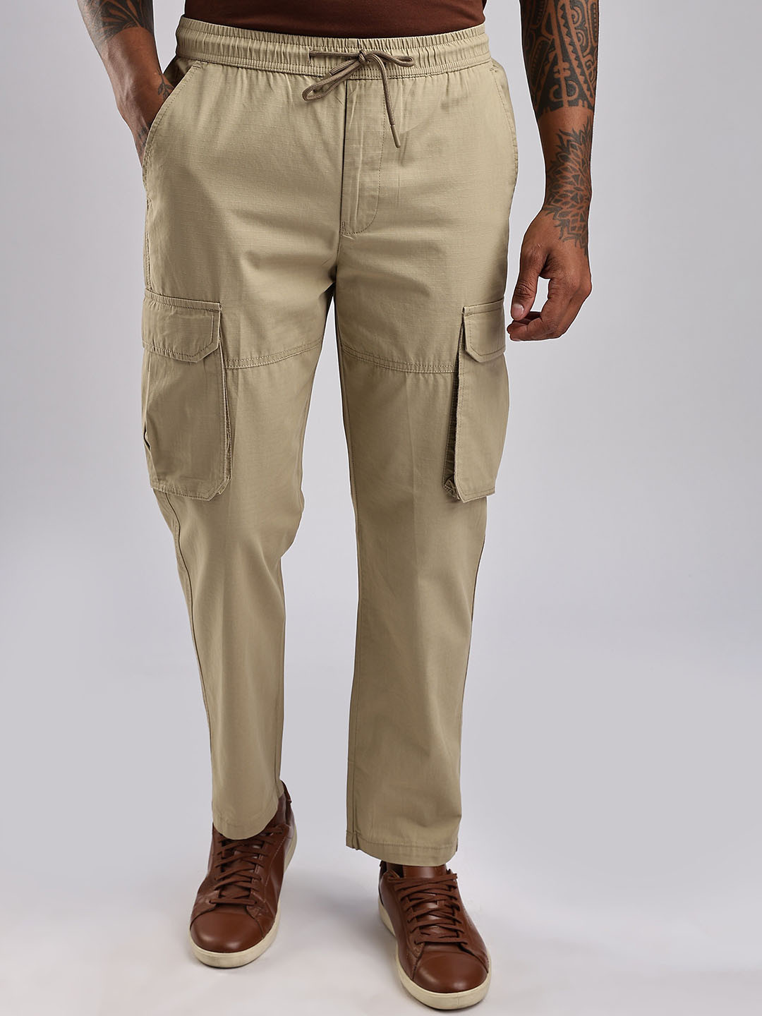 THE BEETEL HOUSE Men Relaxed Fit Ribstop Cargos Trousers