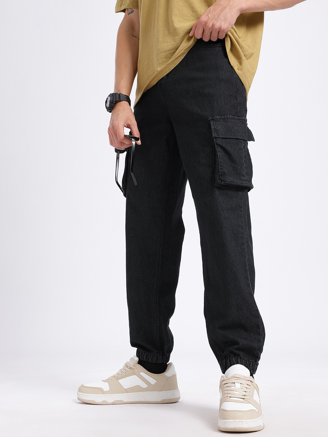 glitchez Men Black Baggy Jogger Fit Jeans