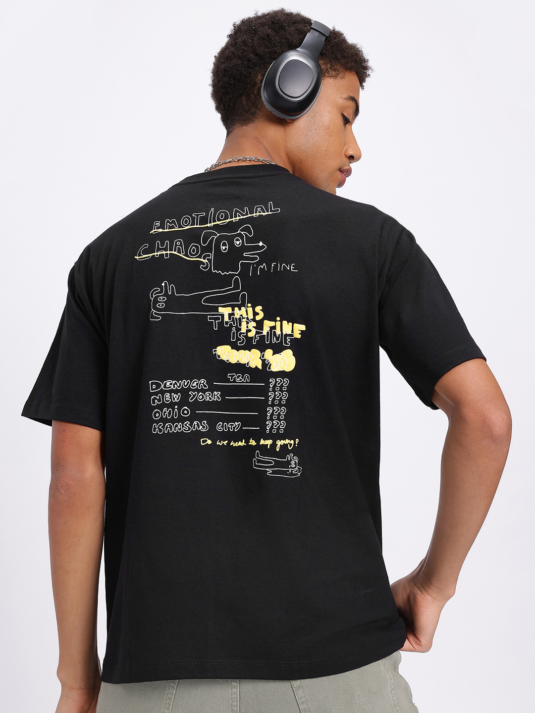 glitchez Fine Print Freakout Tee with Humour and Comic Oversized Design