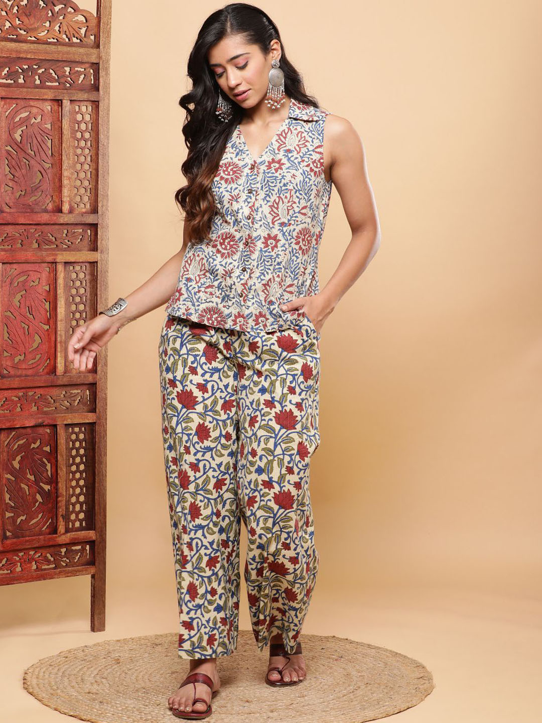 BohoJazz Mel-Jol Ajrakh Sleeveless Shirt With Pants Co-Ords