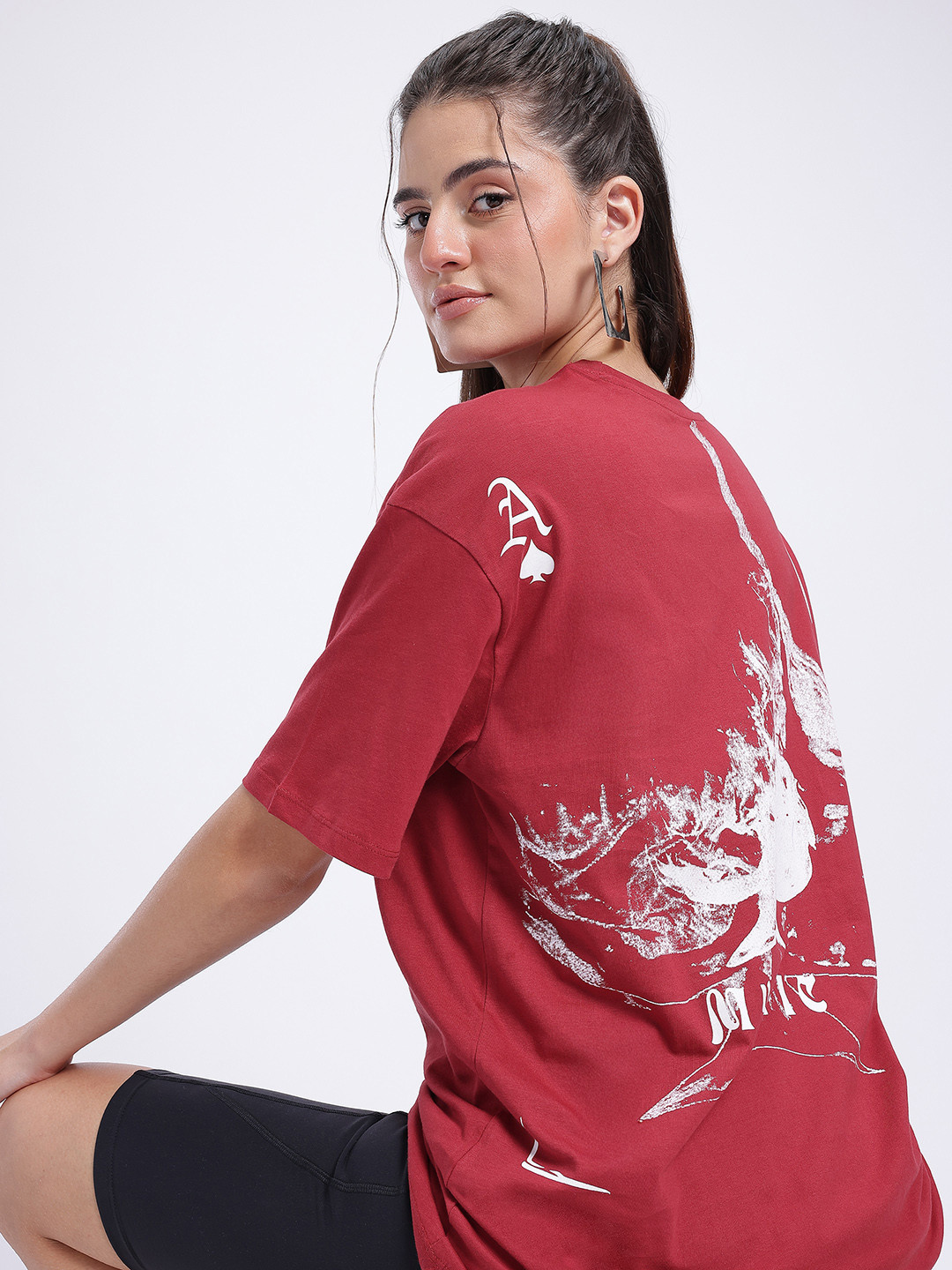glitchez Graphics Print Pure Cotton Drop-Sleeves Oversized Longline T-shirt
