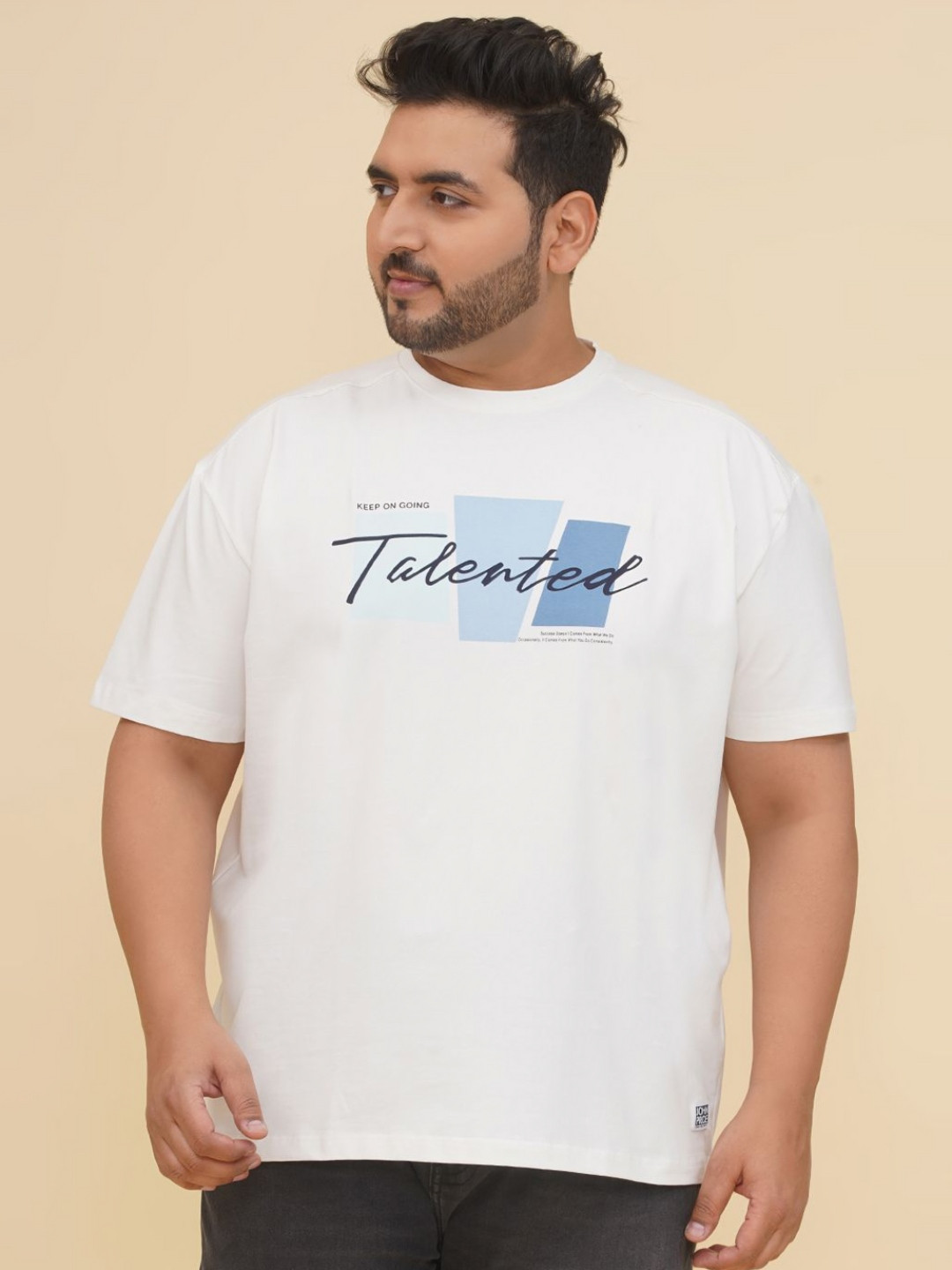 John Pride Plus Size Printed Round Neck Drop-Shoulder Sleeves Oversized Cotton T-shirt