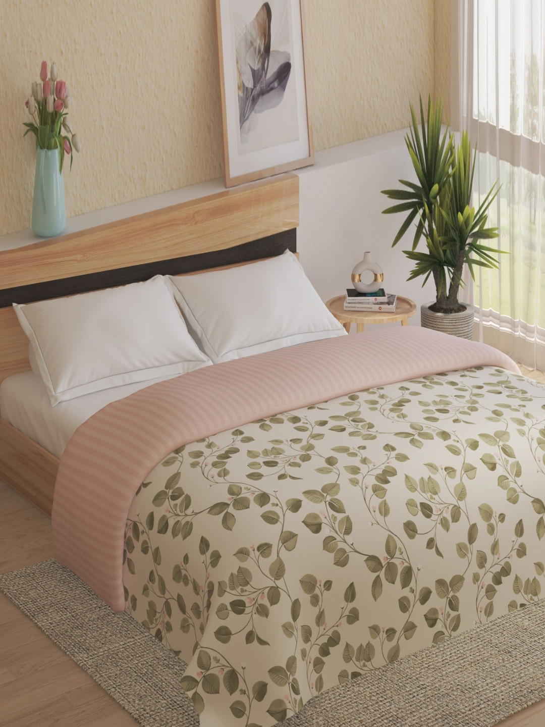 Home Centre Green & Pink Ethnic Motifs Double Bed Comforter