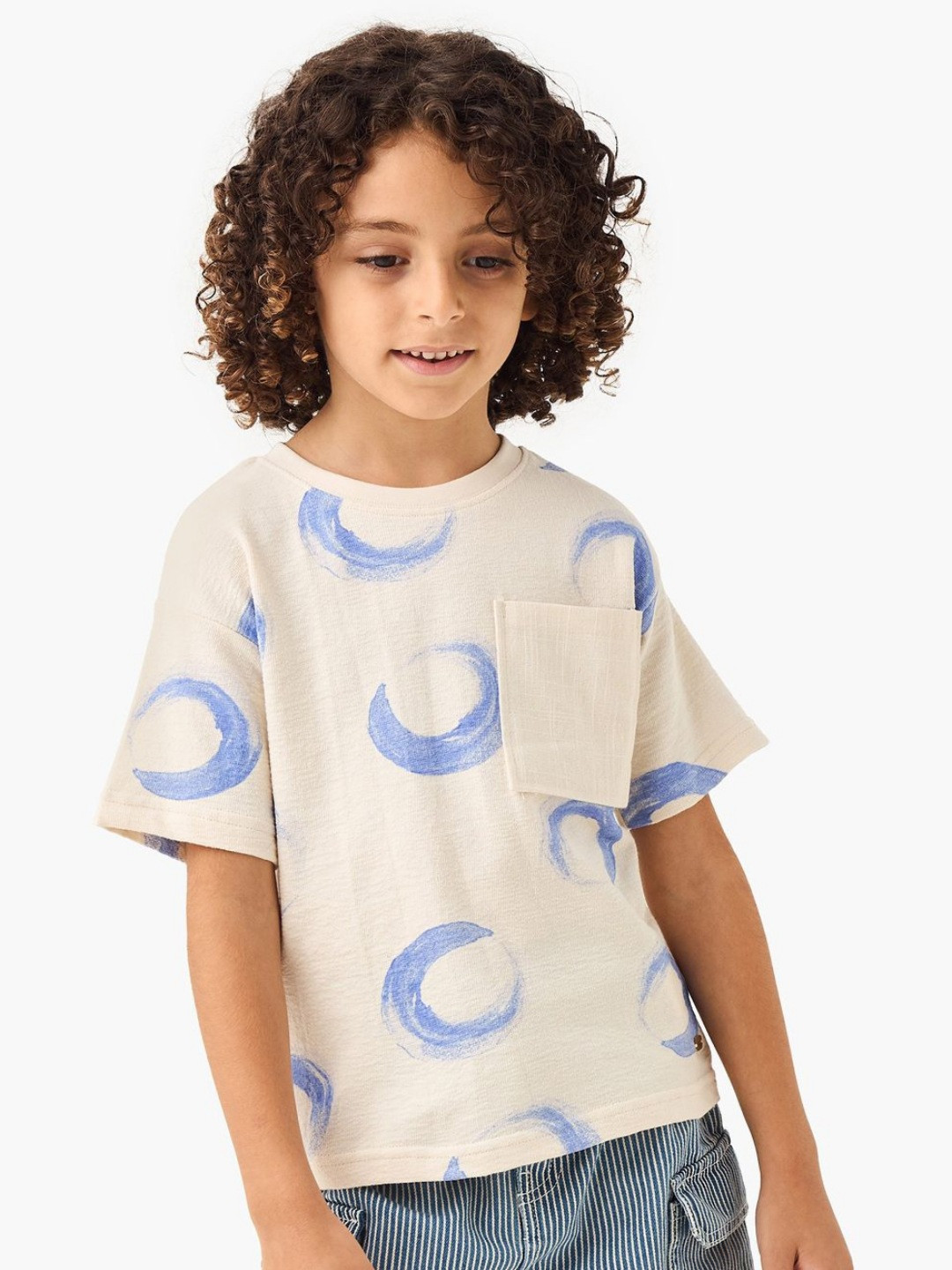 Juniors by Babyshop Boys Conversational Printed Round Neck Drop Shoulder Cotton T-shirt