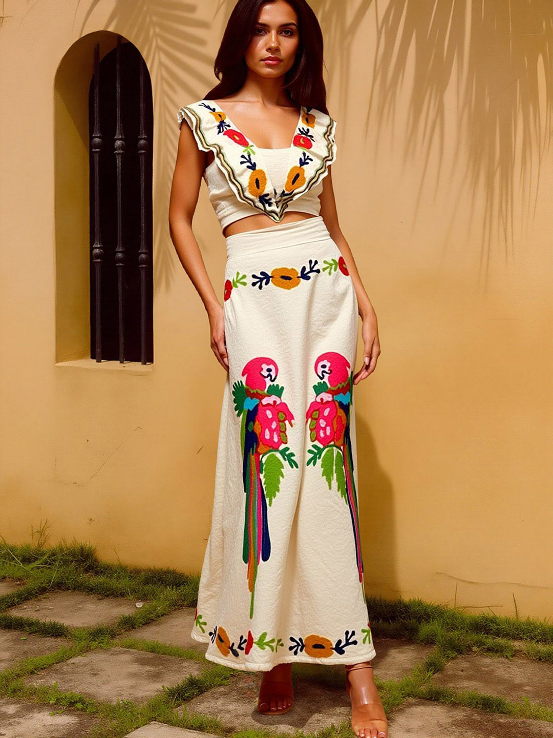 Routes by All About You Printed Square Neck Crop Top With Maxi Skirt Co-Ords
