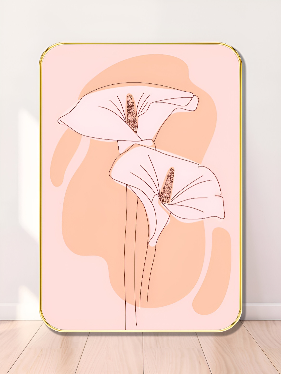 Myntra Elegant Homes Pink & Black Minimalist Floral Line Wooden Wall Art