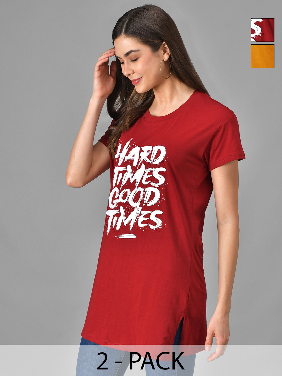 Christy World Typography Printed Pack Of 2 Round Neck Cotton T-shirts