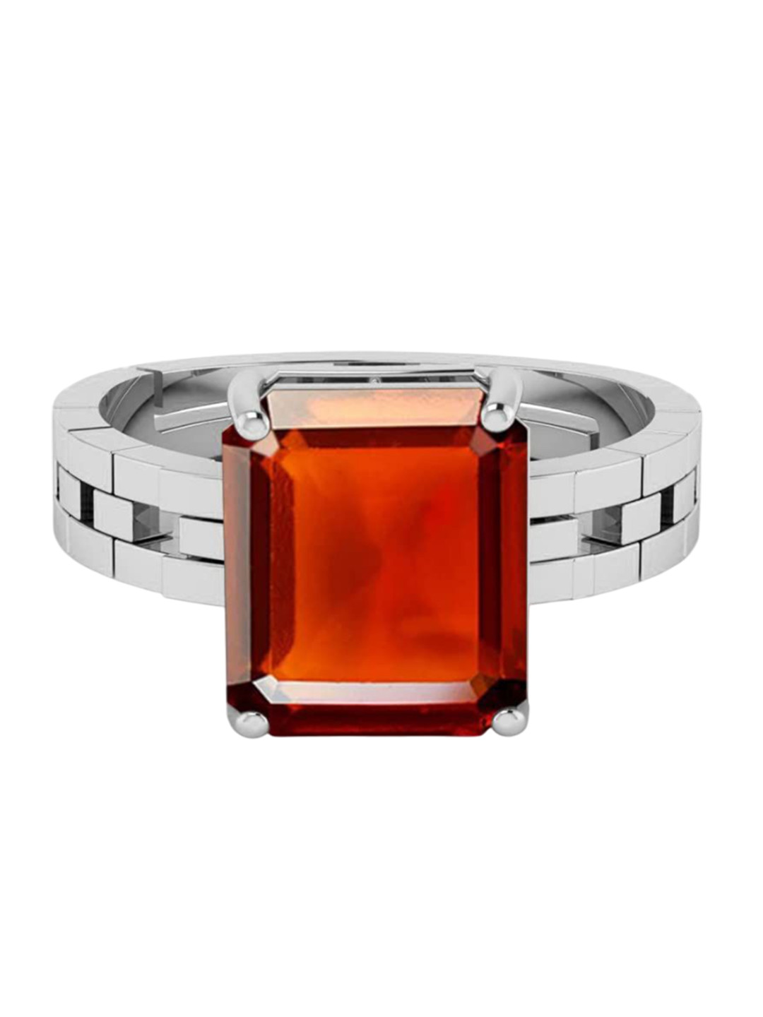 RRVGEM 11.25 KT Gomed Stone Astrological Silver Plated Adjustable Gomed Hessonite Finger Ring