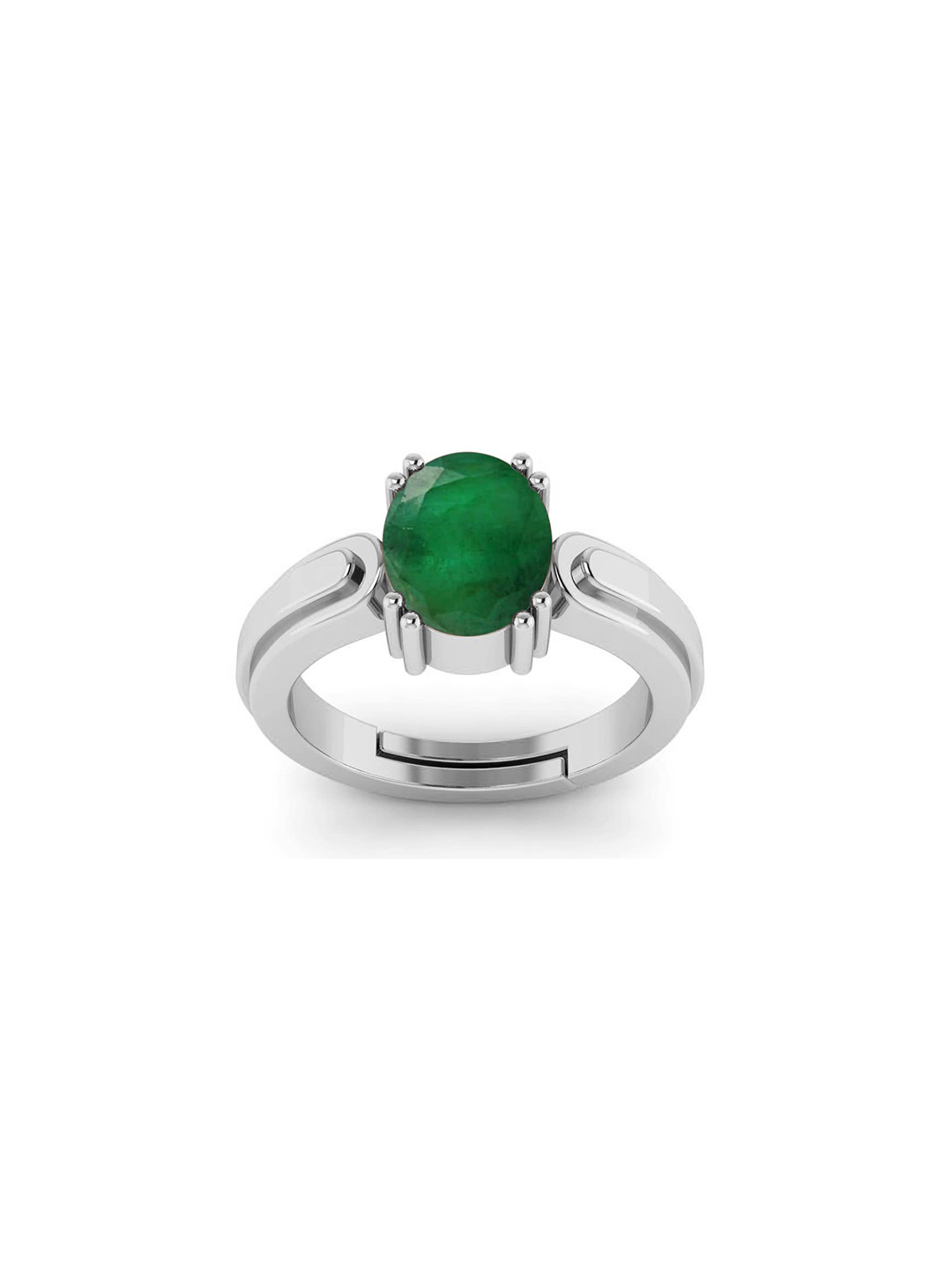 RRVGEM 5.25 KT Emerald Silver Plated Adjustable Ring Gems