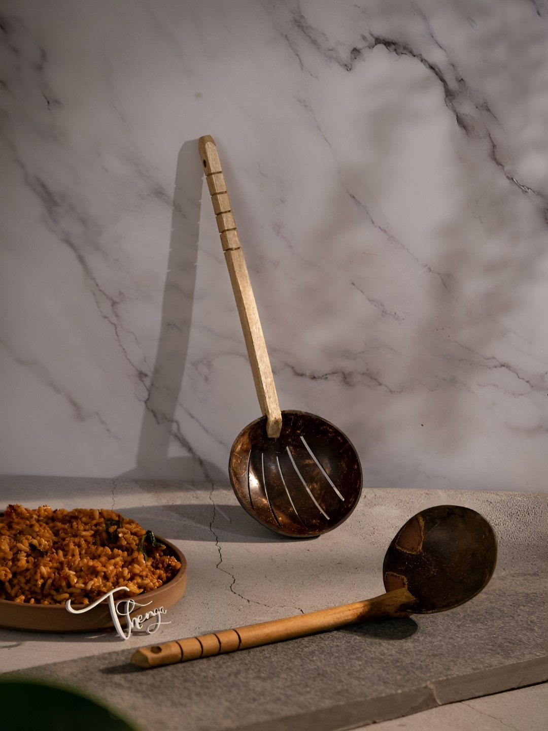 Thenga Set of 2 Frying Spoon & and Non-stick Ladle