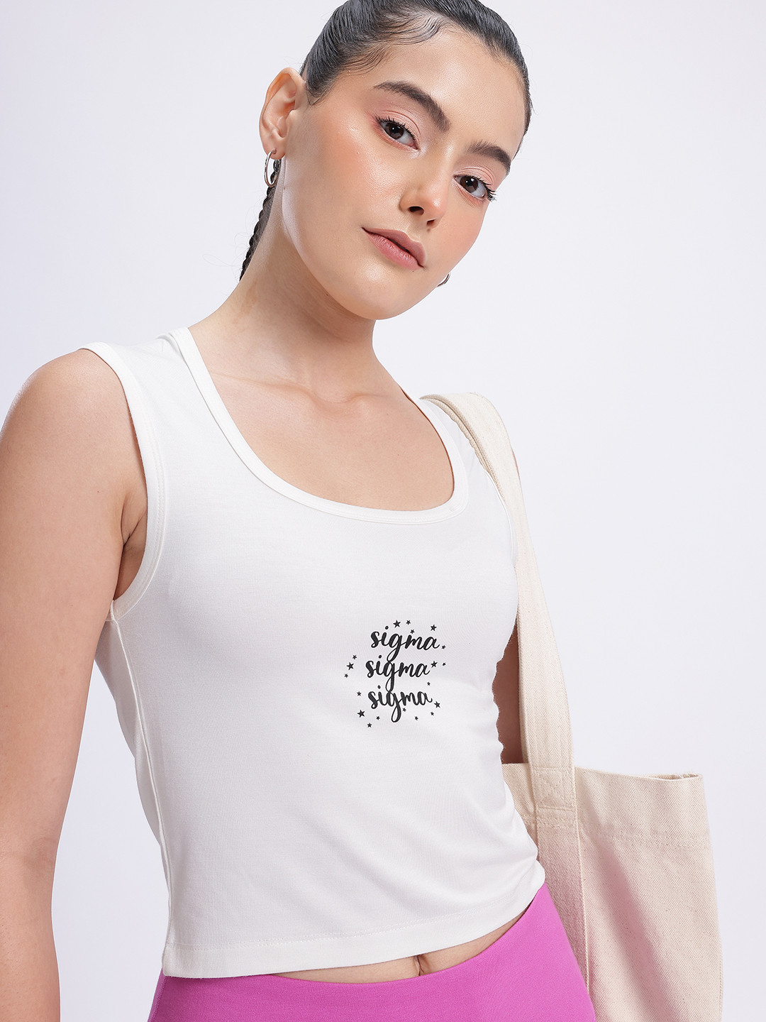 SZN Typography Print Bamboo spandex Tank Crop Top