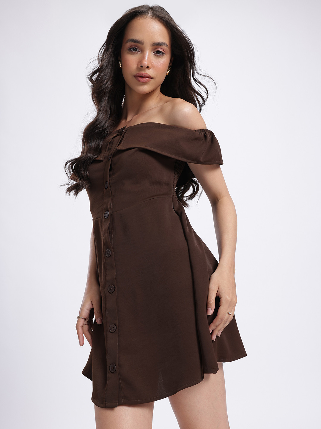 glitchez Smocked Back Off-Shoulder Mini A-Line Dress