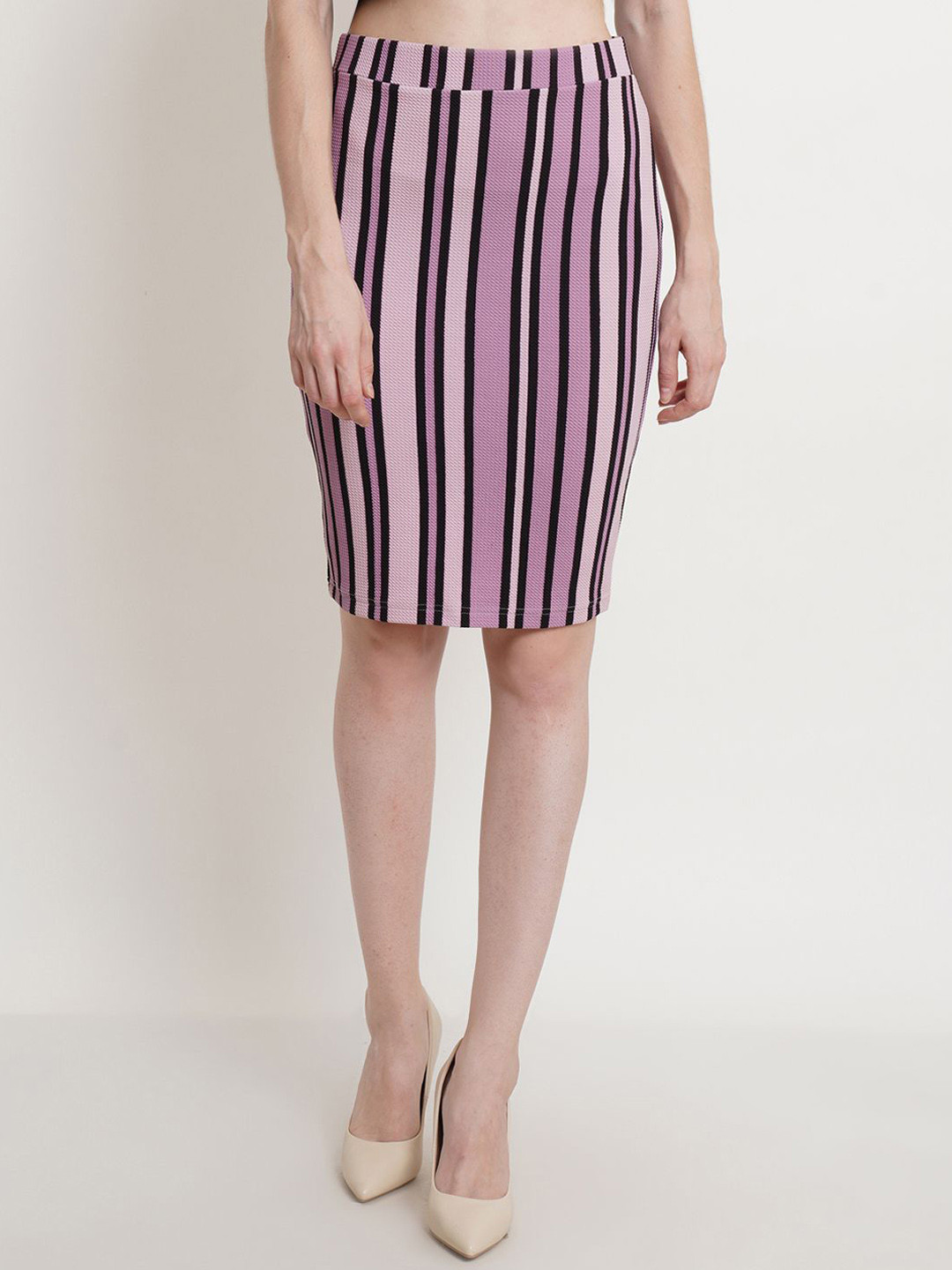 Popwings Striped Knee Length Pencil Skirt