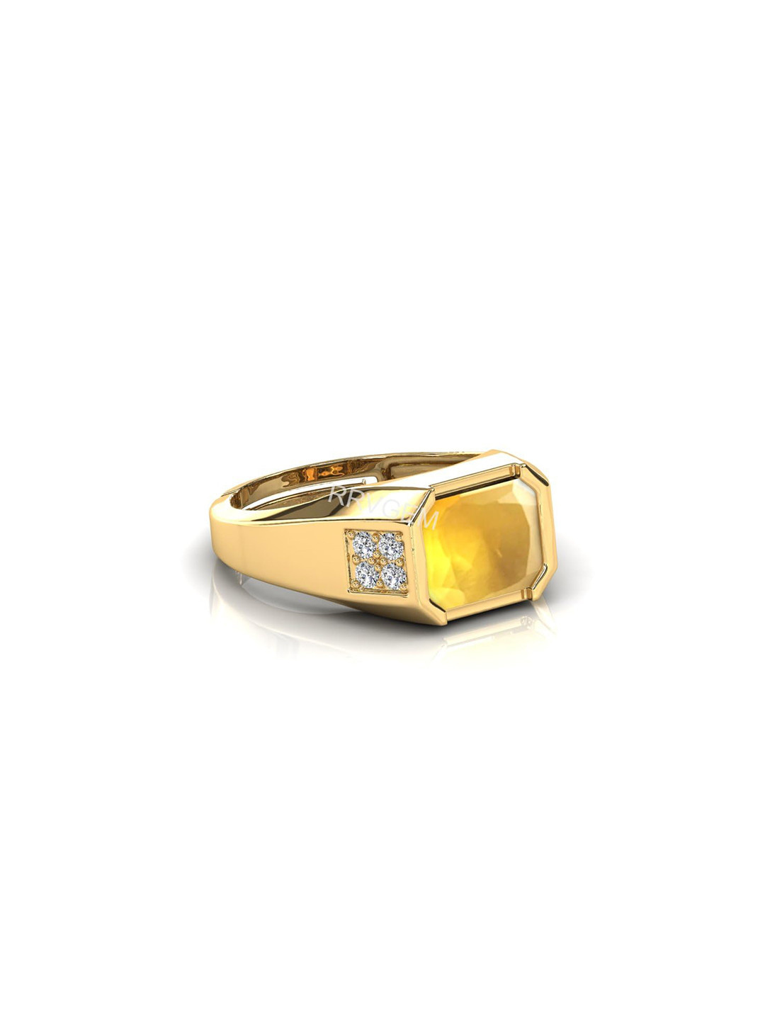 RRVGEM 8.25 Ratti Pukhraj Ring Gold Plated Yellow Sapphire Adjustable Finger Ring