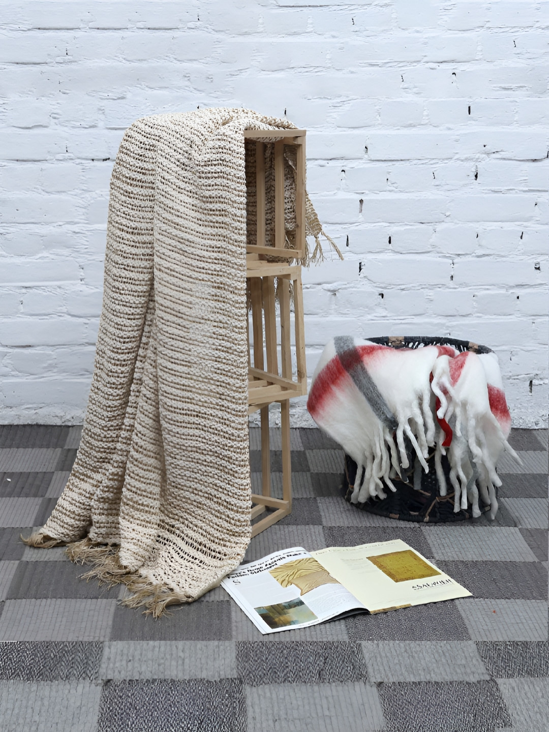 Weave Abode Beige & White Pure Cotton Self-Designed Throws