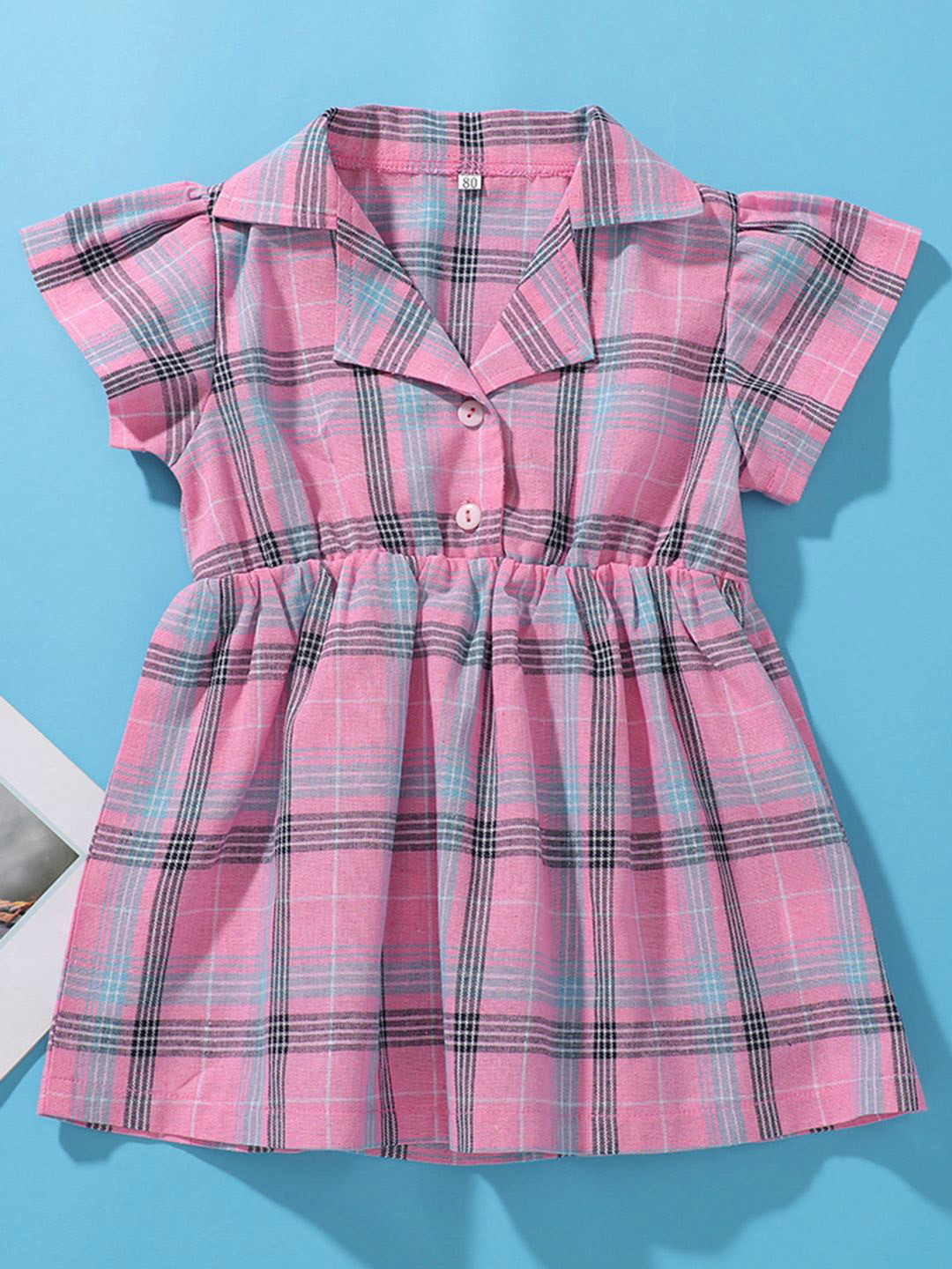 YK Girl Checked Flared Sleeve Shirt Dress