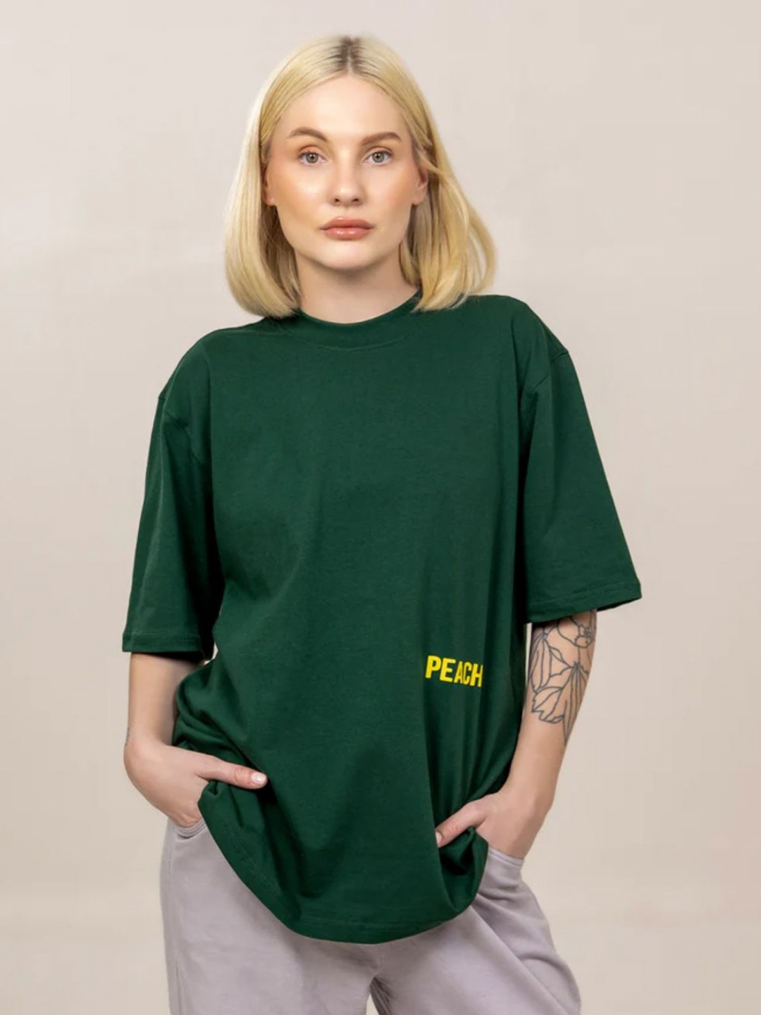 Peach Pack Of 2 Typographic Printed Round Neck Cotton Oversized T-shirt