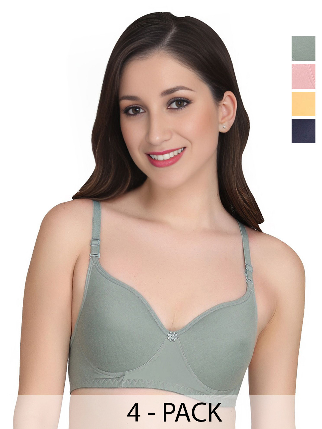 Liigne Pack Of 4 Solid Full Coverage Lightly Padded Bra