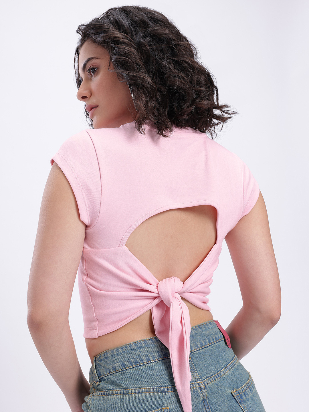 glitchez Basics Slim Fit Tie-Up Back Crop Top
