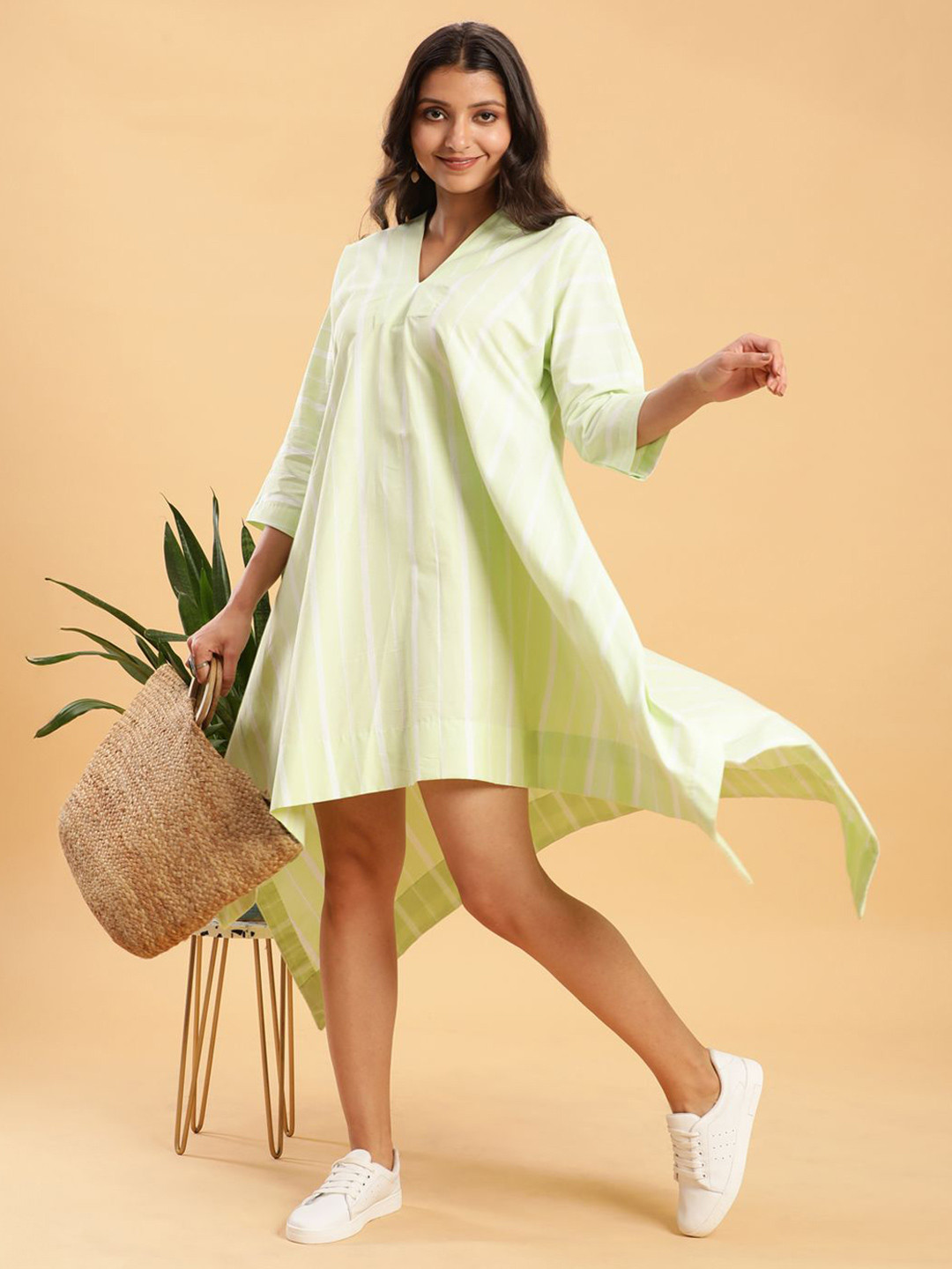 BohoJazz Women V-Neck Striped A-Line Dress