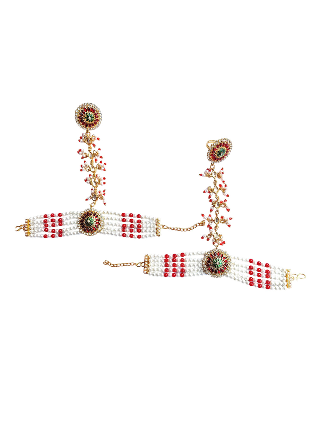 NIKYANKA Set Of 2 Copper-Plated Stone Studded & Beaded Ring Bracelet