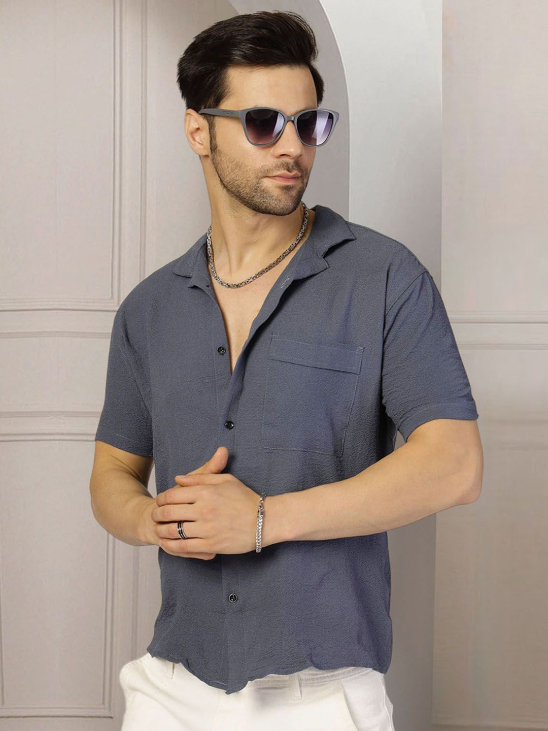 Moda Rapido Spread Collar Half Sleeves Standard Casual Shirt