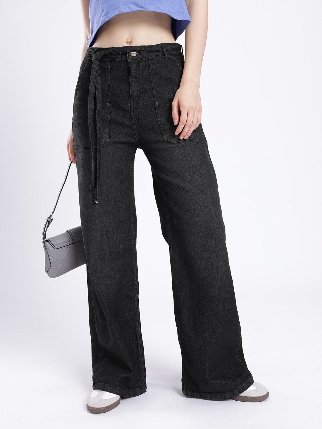 glitchez Women Tie-Up Belt Wide Leg Jeans