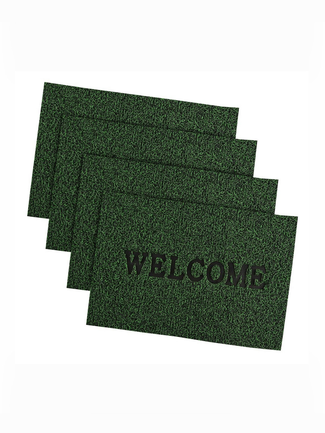 Aura Set Of 4 Green Anti-Slip Welcome Print Grass Door Mats