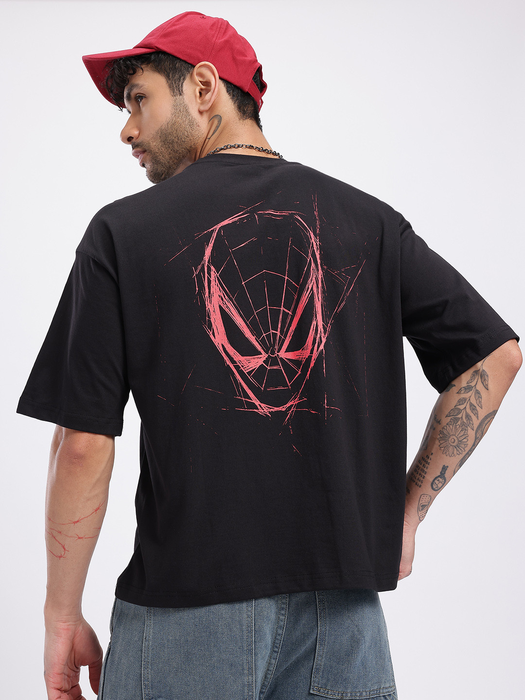 Marvel by Glitchez Spider Man Print Oversize Drop-Shoulder T-shirt