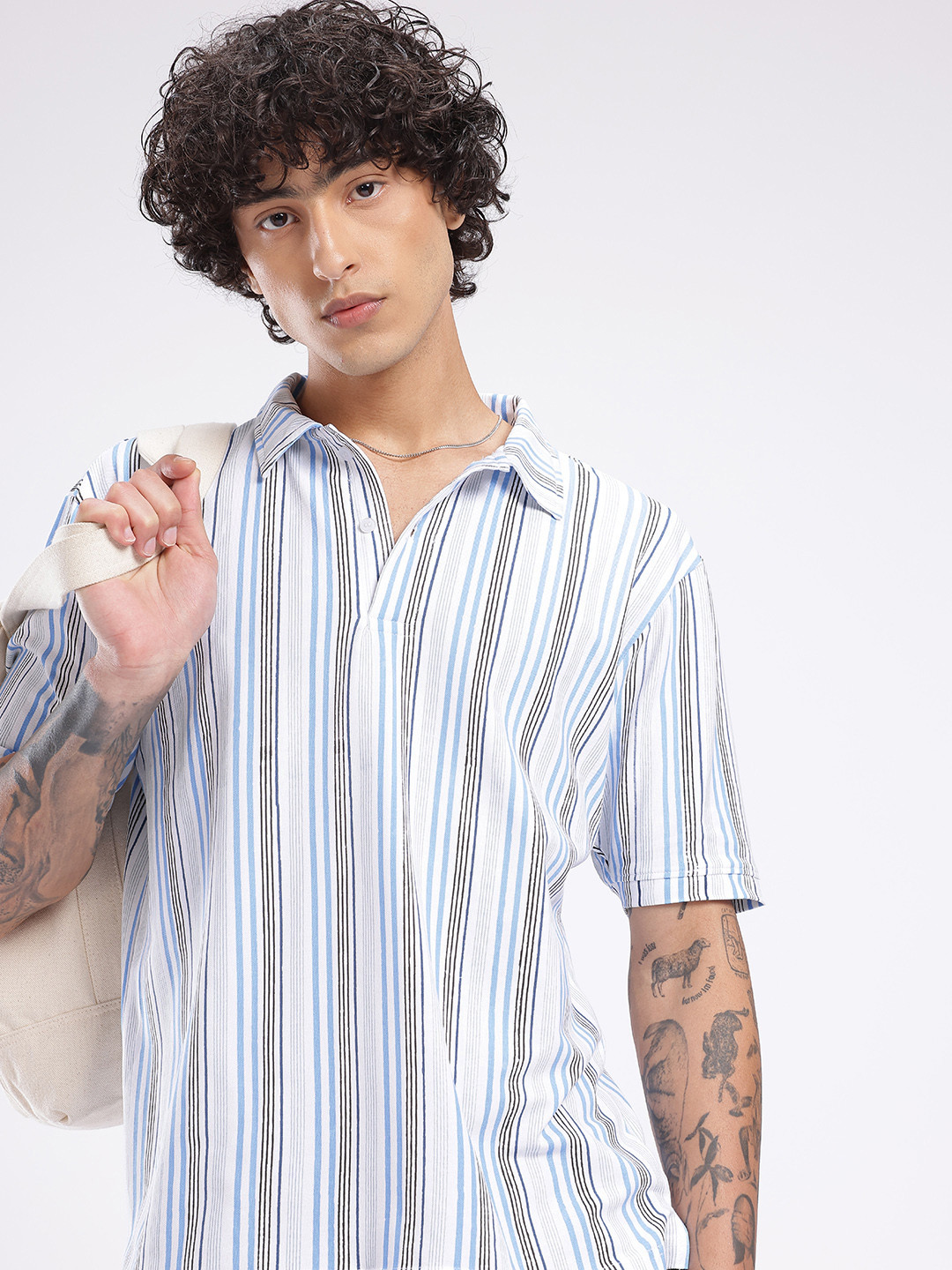 Men's Striped Polo Collar Regular Fit T-shirt