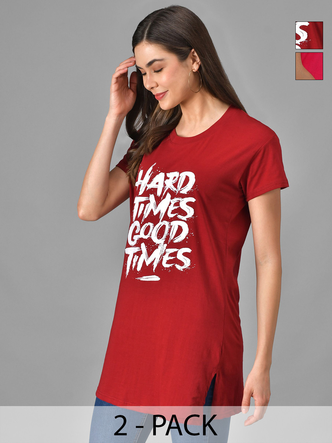 Christy World Typography Printed Pack Of 2 Round Neck Cotton T-shirts