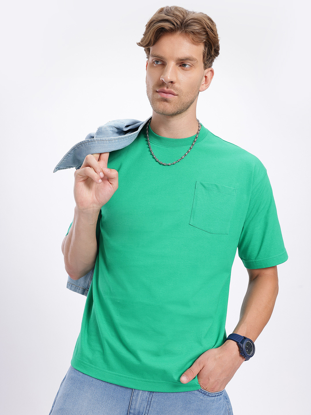 glitchez Casual Basic Chest Pocket Oversized T-shirt