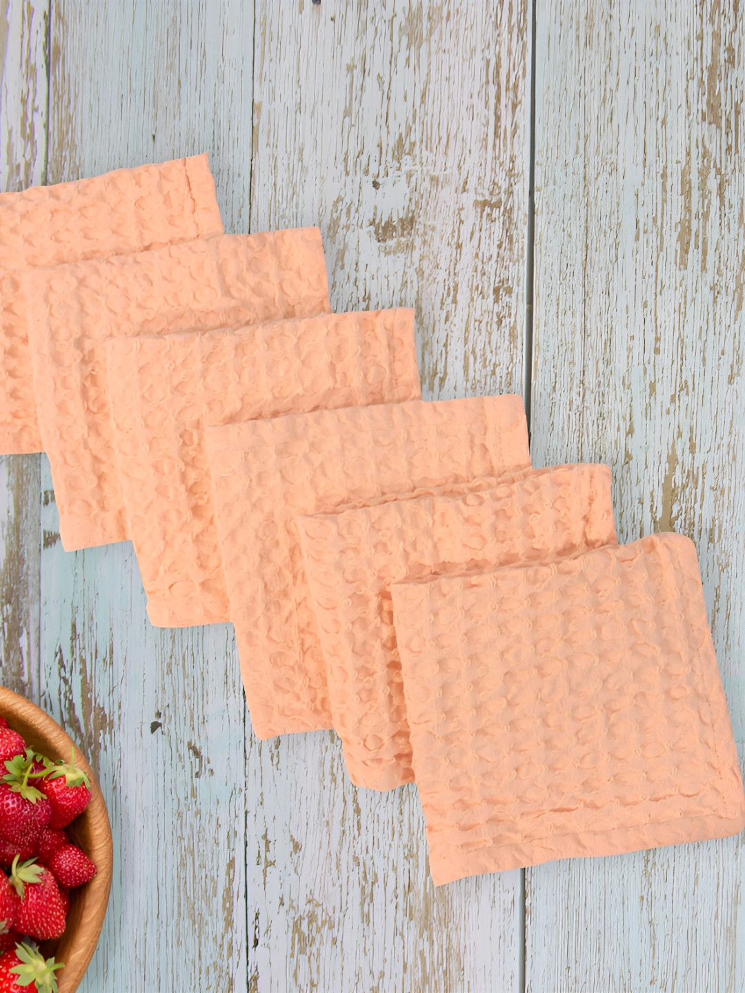 Cotton Candy Set of 6 Peach Waffle Weaved Water Absorbent Table Napkins