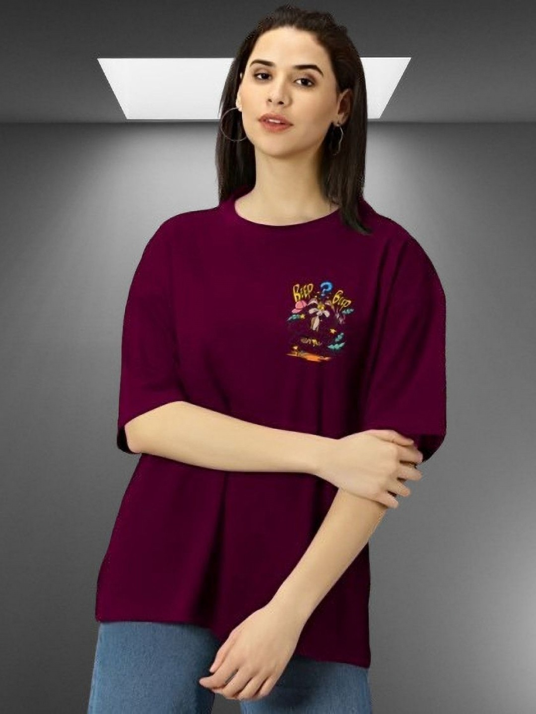 Maroon Graphic Printed Round Neck T-shirt