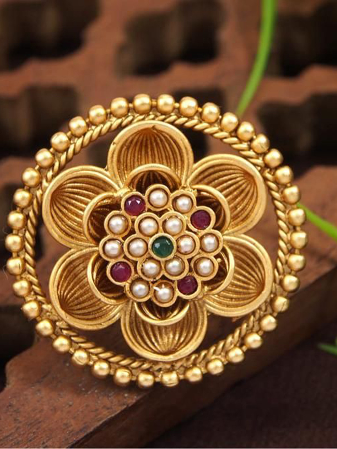 SGA FASHION Gold Plated Beaded Finger Ring