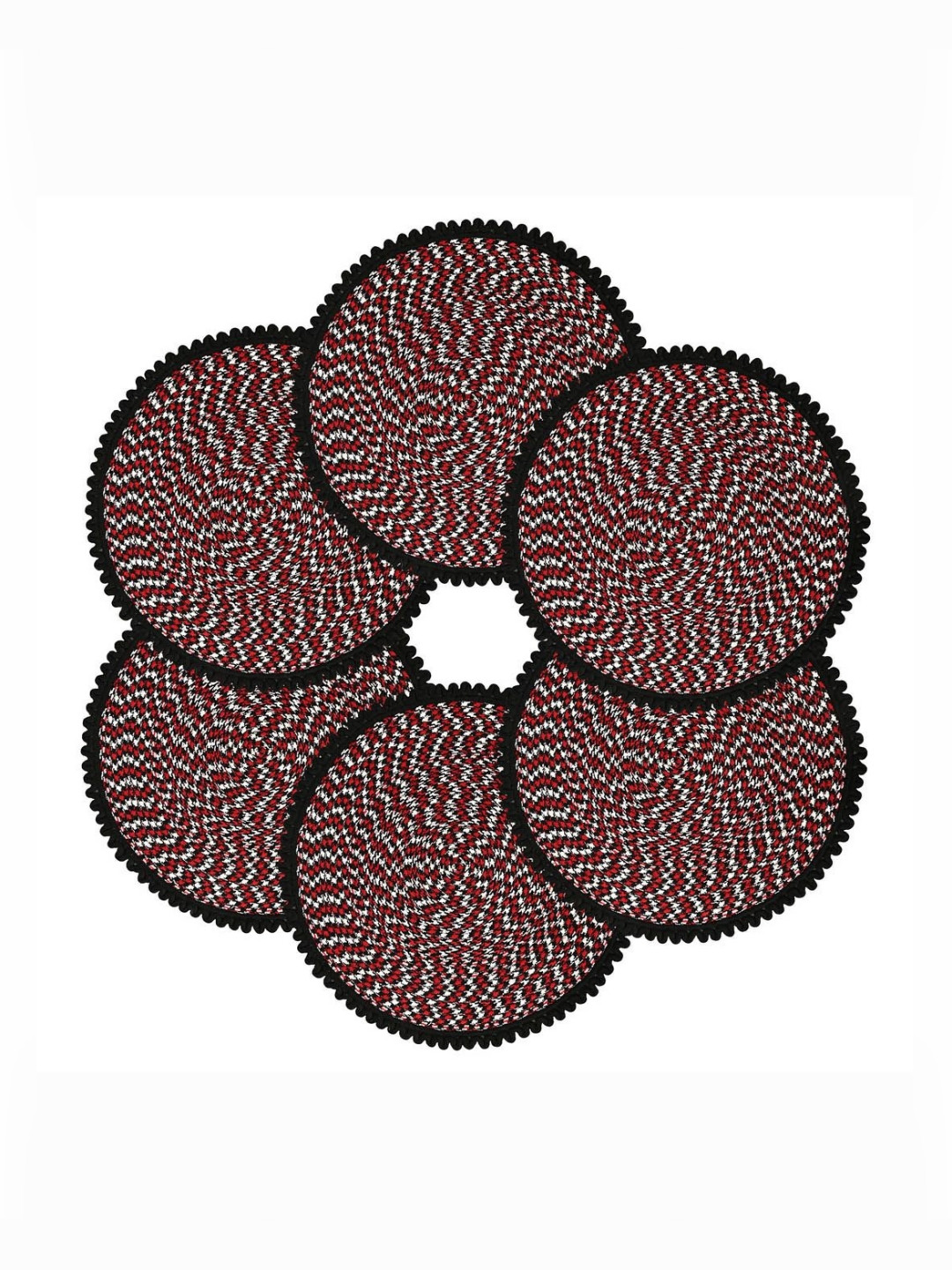 Aura 6 Pieces Black & Red Round Durable Door & Bathroom Mat